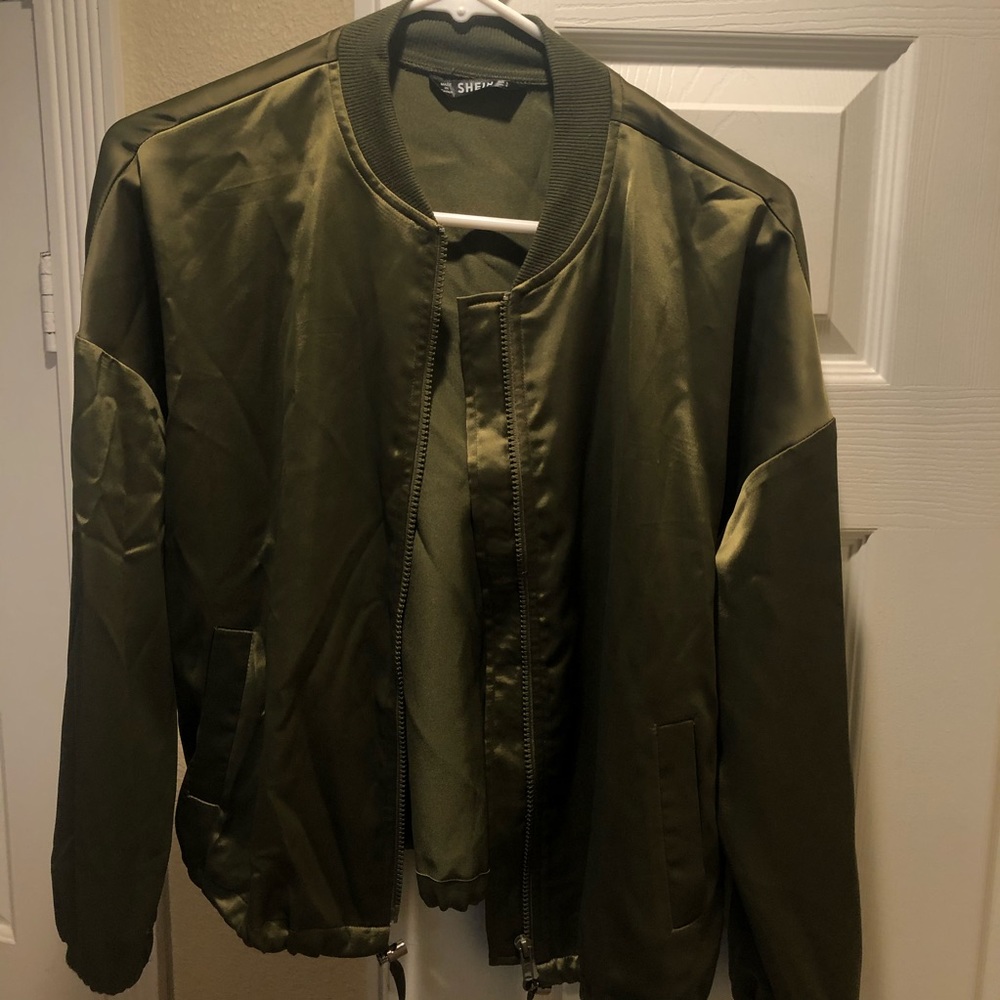SHEIN Forest Green Silky Bomber Jacket